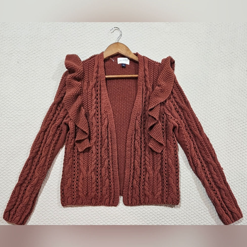 Universal Thread Rust Color Open Ruffle Front Knit Cardigan Sweater Size M
